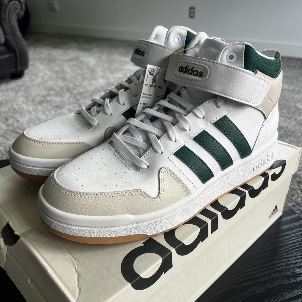 Adidas Postmove Mid Mens 11 White Green Basketball Shoes Sneakers Gum IE9824 - Picture 4 of 12